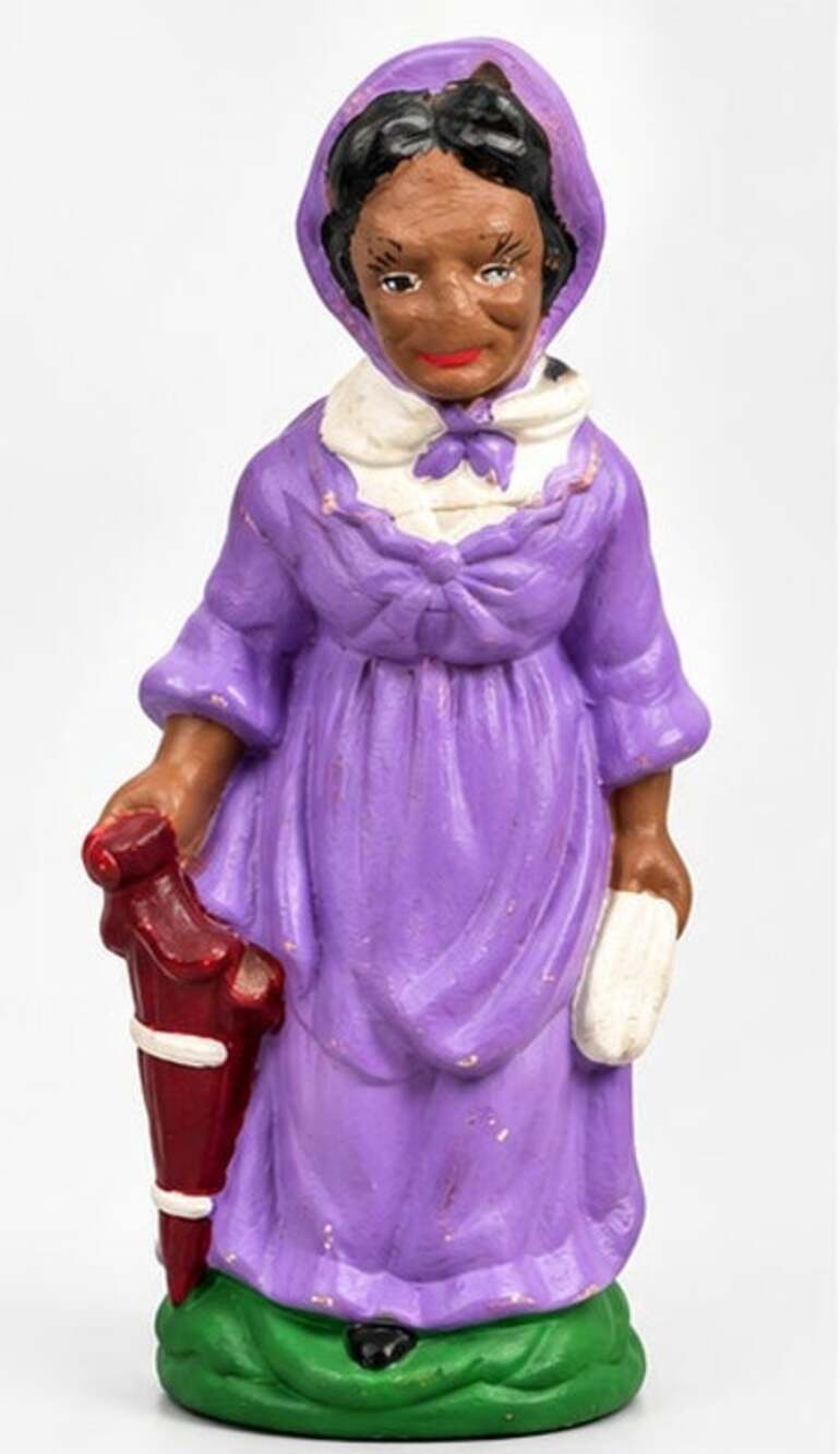 Vintage-Style African American Woman Figurine Purple Dress Folk Art Decor